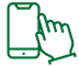 Line art graphic icon of a hand using a smartphone. 