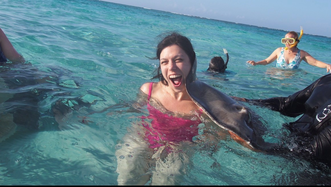 Erica Bove, MD snorkling with fish