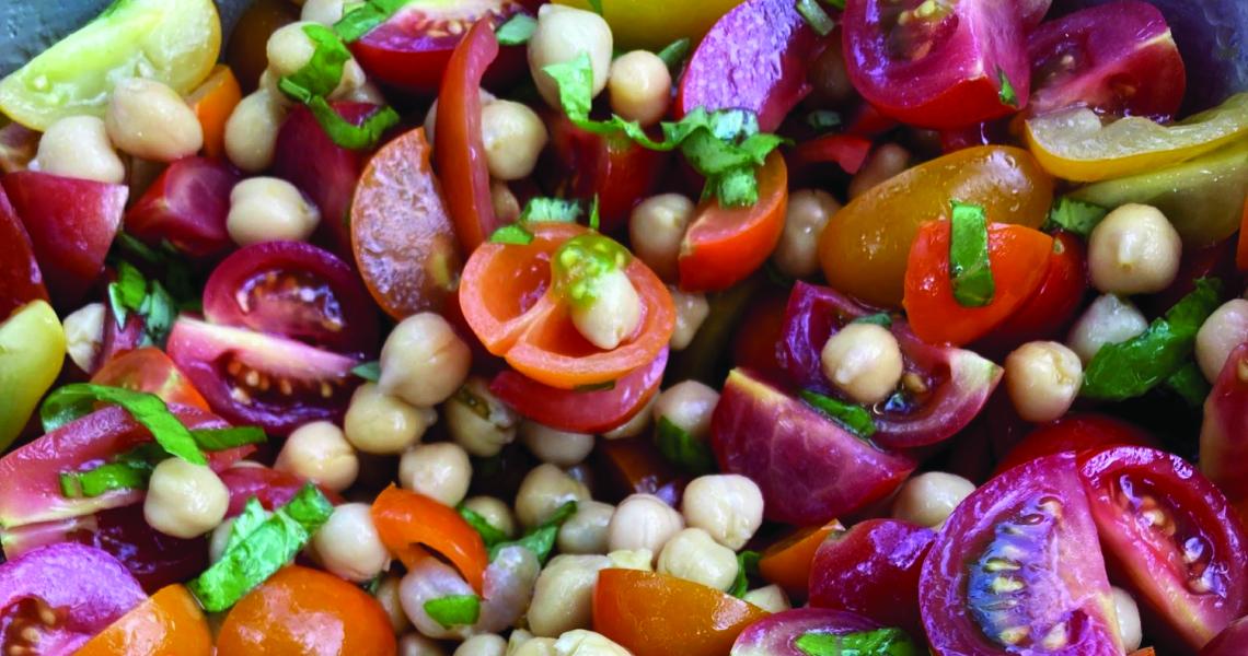 Tomato and chickpea garbanzo bean summer salad