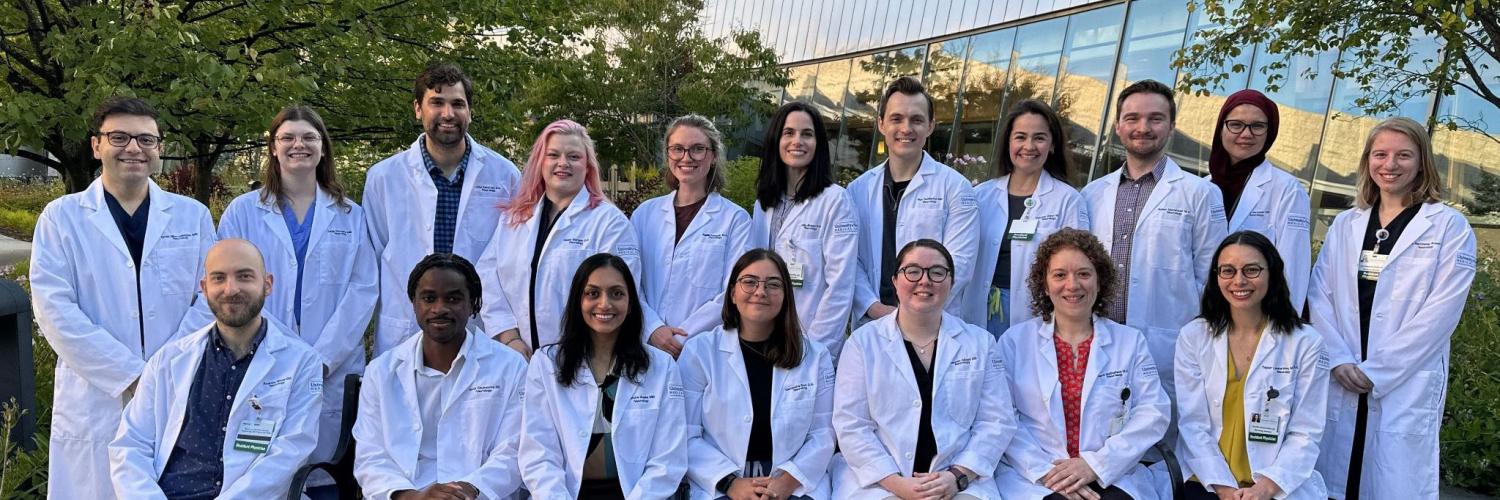 GME Neurology program residents group photo outside at UVM Medical Center.