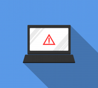 graphic of laptop screen showing hazard symbol