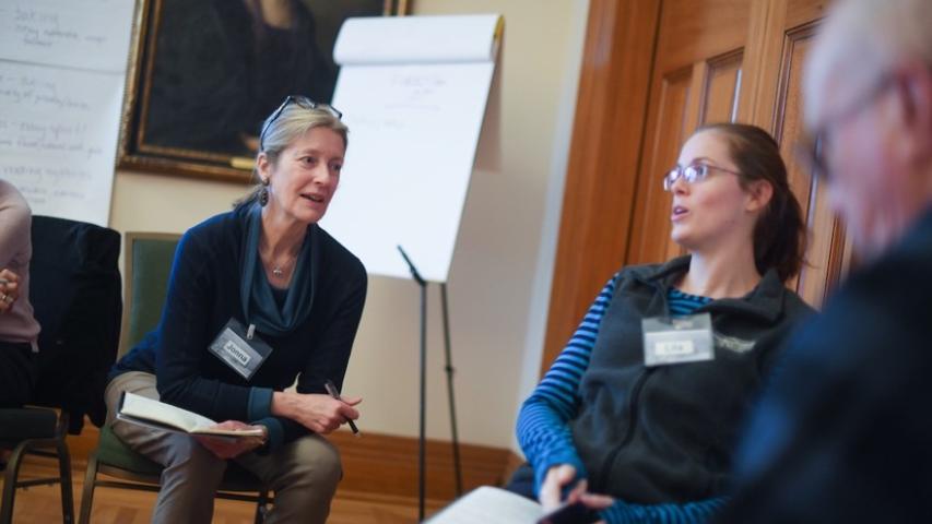 Three TalkVermont workshop attendees in discussion.